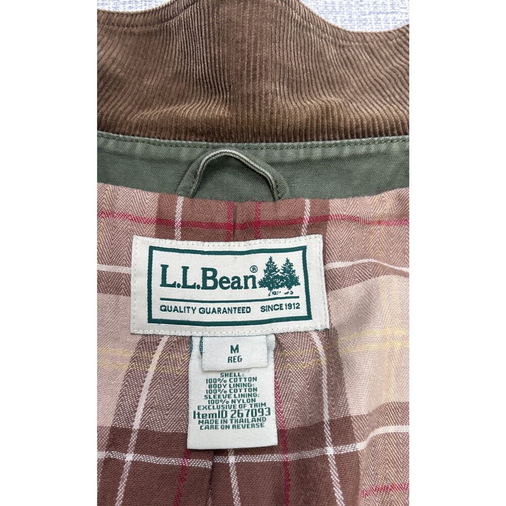 LL Bean Jacket Barn Chore Field Coat Corduroy Trim Flannel Lined Green Women M - Picture 7 of 11